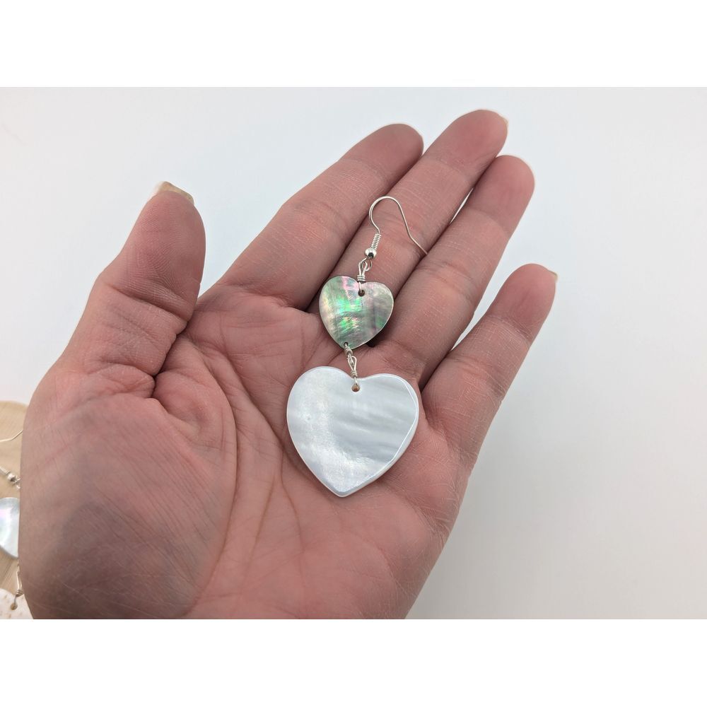 Santo Domingo Heart Mother of Pearl Sterling Silver Dangle Earrings** - Picture 8 of 9